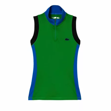 Lacoste Sleeveless Zip Neck Polo Shirt Women Green/Blue/Black - OLD